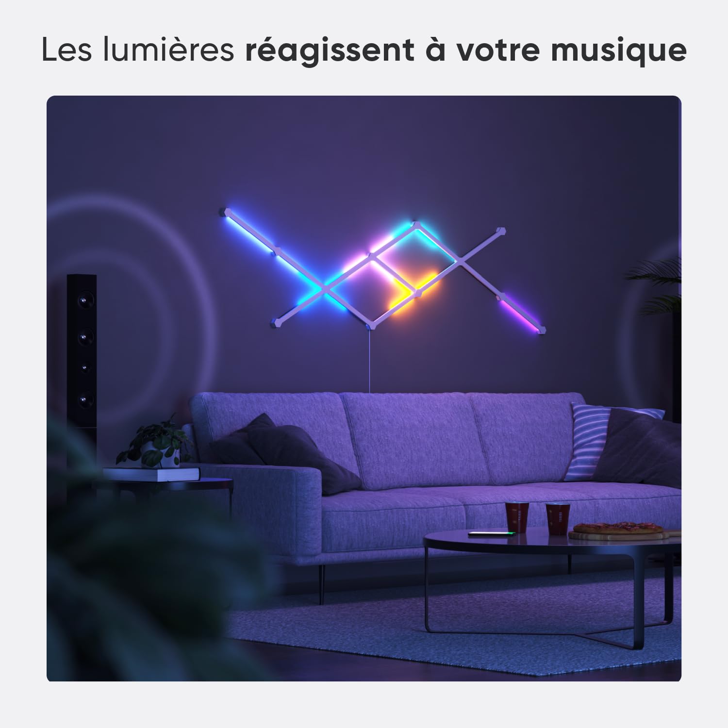 Nanoleaf Lines 60 Degrés Kit de Démarrage, 15 Barres Lumineuses LED RGBW Connectées - Appliques Murales Luminaires Intérieur Modulaires Wi-Fi 16M Couleurs, Compatible Alexa, pour Salon Chambre Gaming