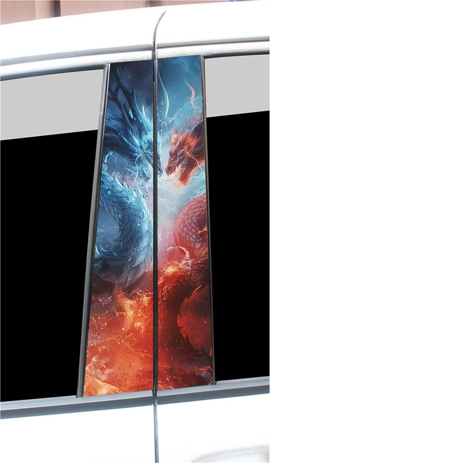 Ice and Fire Dragon Car Stickers Auto B-Pillar Vinyl Decals Waterproof Sunscreen Auto Center Column Cover Scratches Decoration