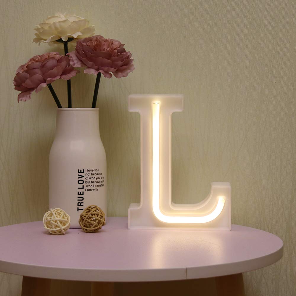 GUOCHENG LED Neon Letter Lights Alphabet Light Up Letter Sign Battery&USB Power Marquee Neon Letter Lights for Christmas Wedding Home Party Decoration L