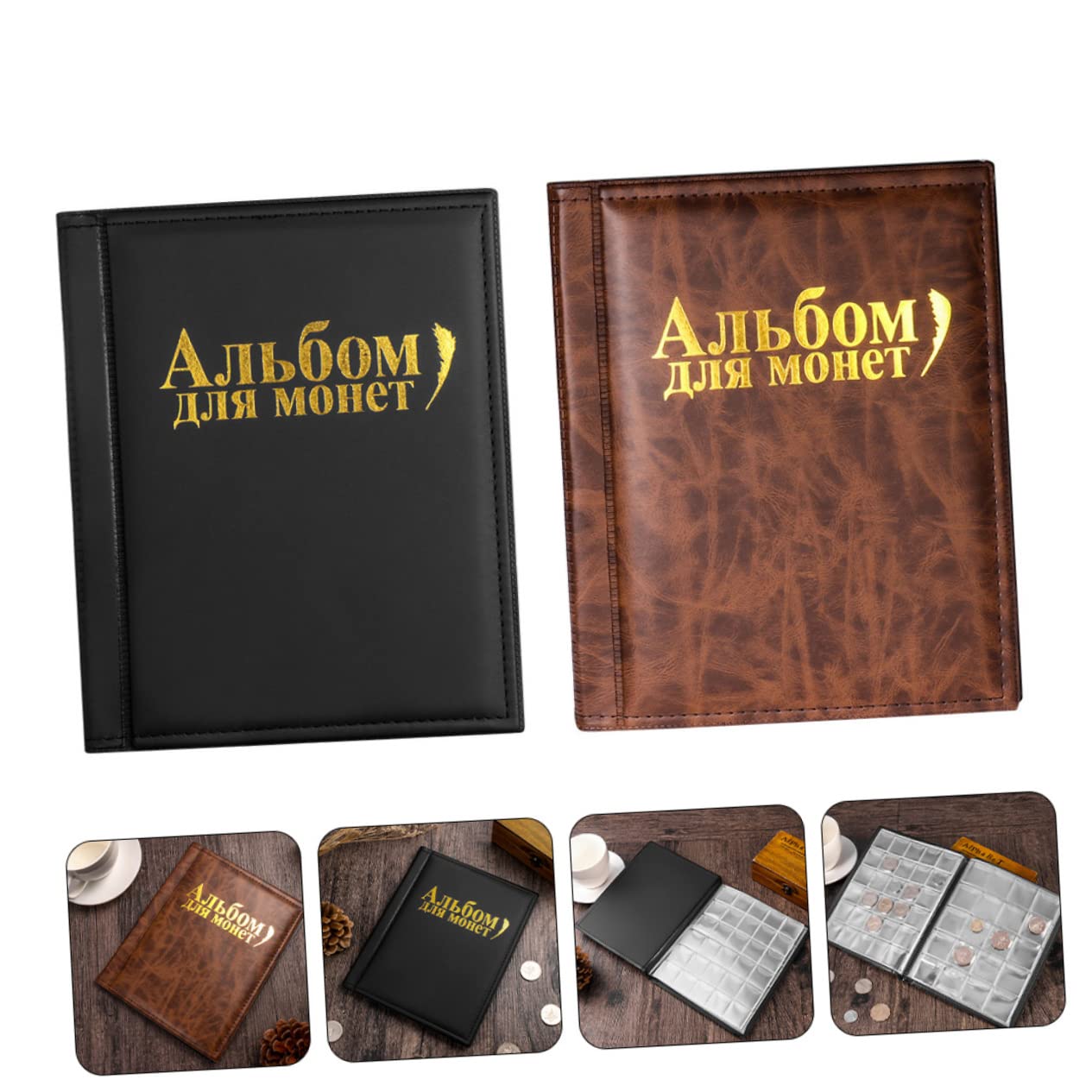 TEHAUX Album de Collection de Pièces de Monnaie 2 Pcs en Plastique PU