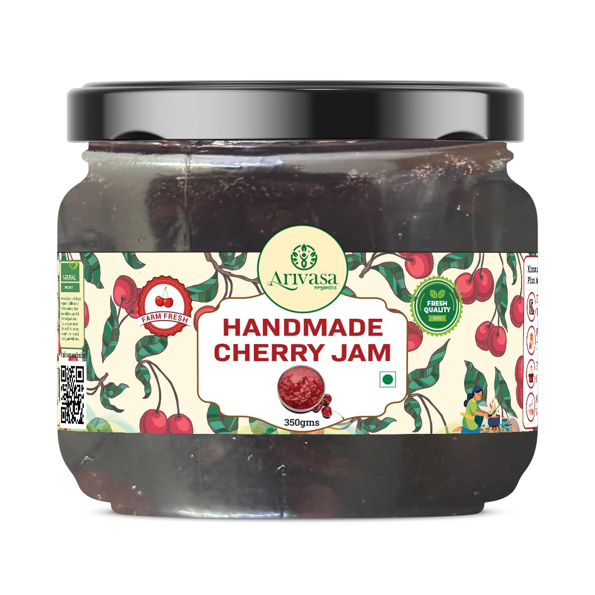 Arivasa Organic Cherry Jam 350g - 100% Organic Jam for Kids & Adults | No Sugar Italian Cherry Jam - No Added Flavors & Preservatives | Healthy Vegan Fruit Spread Made with High Fruit Content-image-35