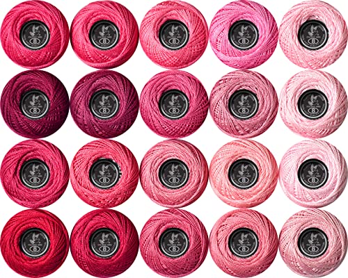 Image of Soft 20 Colors Classic Crochet Thread 20 Pack,100% Cotton (Cranberry-3326-601)