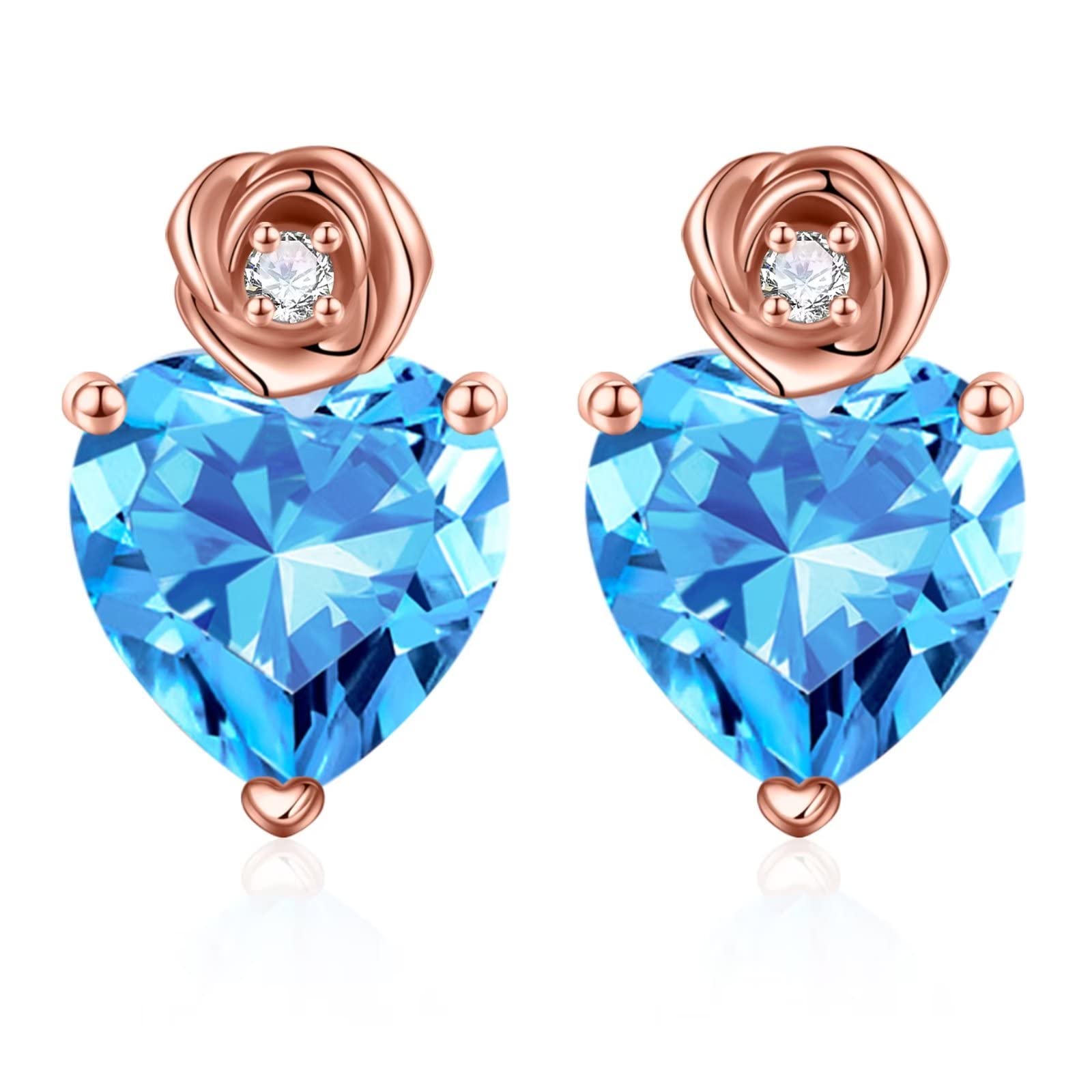 Iefil Earrings for Women - Sterling Silver Rose Heart Birthstone Stud Earrings for Women, Anniversary Birthday Gifts for Women Wife Mom Daughter