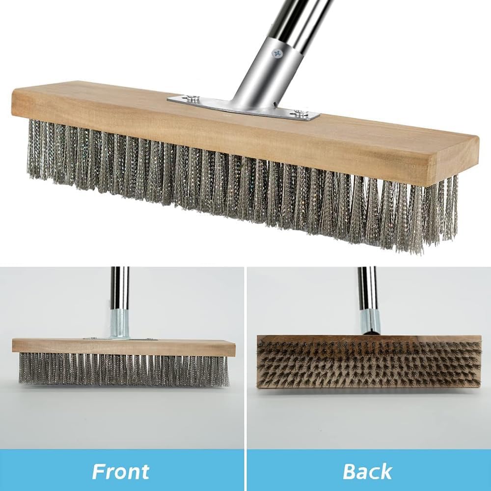 Scopa Metallica Per Giardino Con Manico 190cm, Filo Metallico 30cm - Per Rimuovere Erbacce, Muschio e Macchie Ostinate - Spazzola Esterni Per Patio, Terrazza