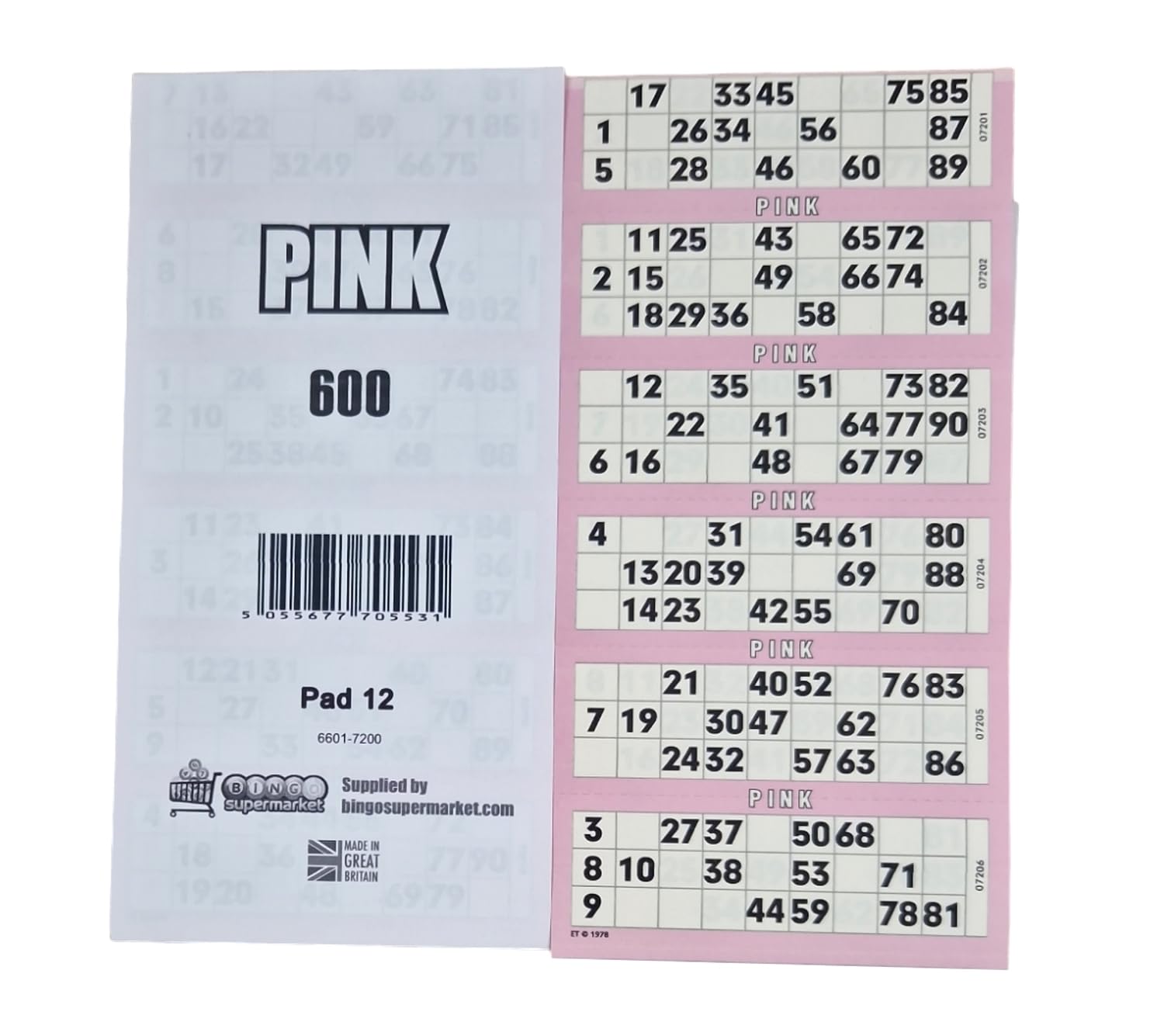 Bingosupermarket Bingo Tickets 600 Pad 6 To a Sheet 1-90 Perforated (Pink), Medium