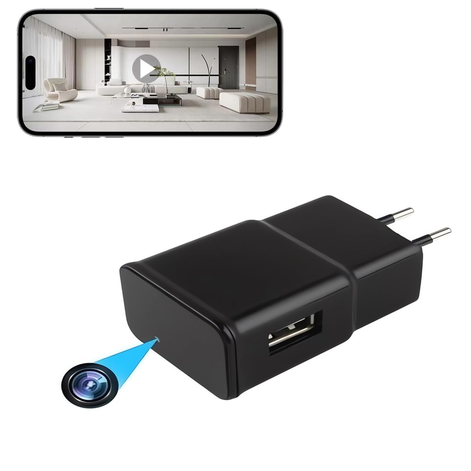 Mini Telecamera Spia WiFi Nascosta In Caricatore USB - Nessuna Luce O Suono, Full HD, Rilevamento Movimento, Funziona 24/7 | Versione 2025