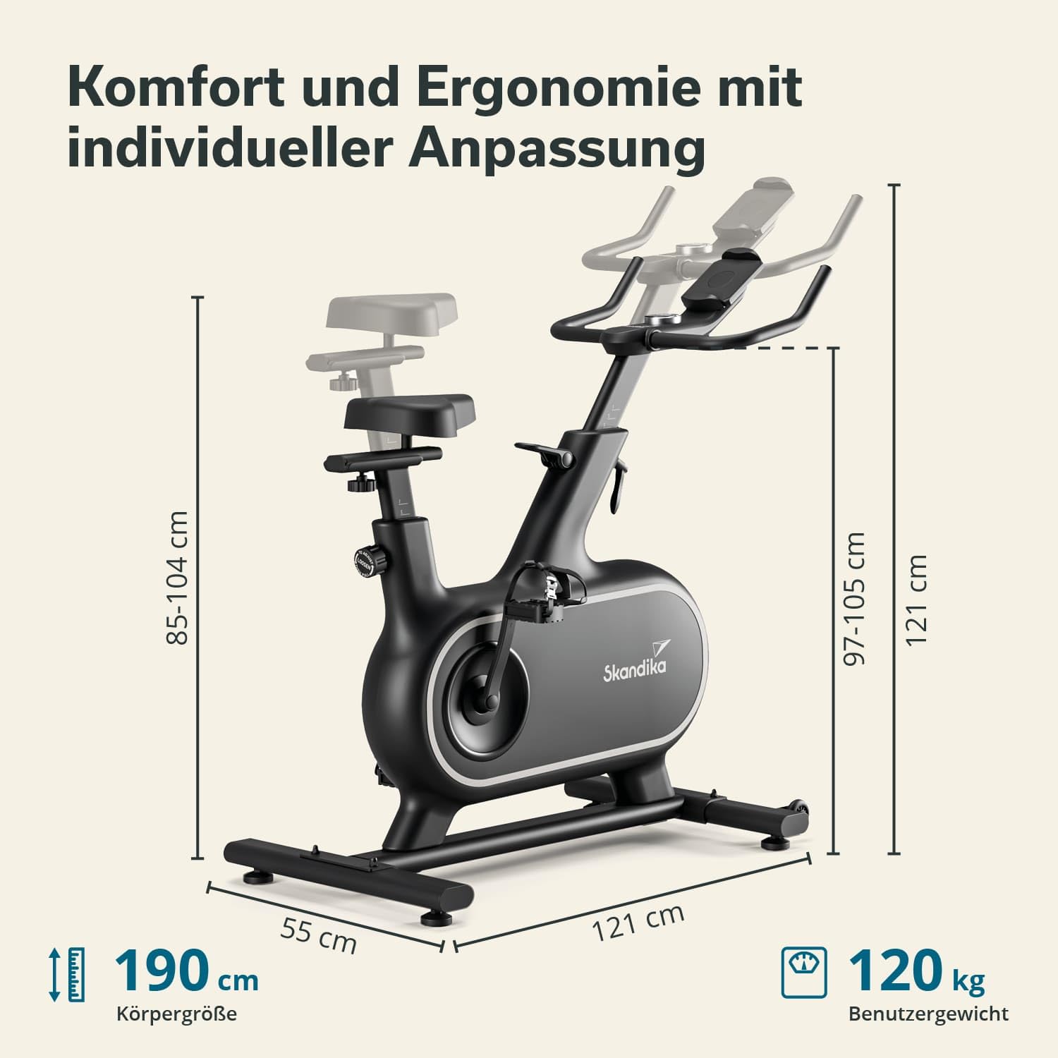 Skandika Heimtrainer Fahrrad Cykling P10/P12-H | 32 Stufen, Magnetbremssystem, 12 kg Schwungmasse, App Steuerung mit Kinomap, Hometrainer Fahrrad für Zuhause | Indoor Bike, Fitnessfahrrad, Trimmrad