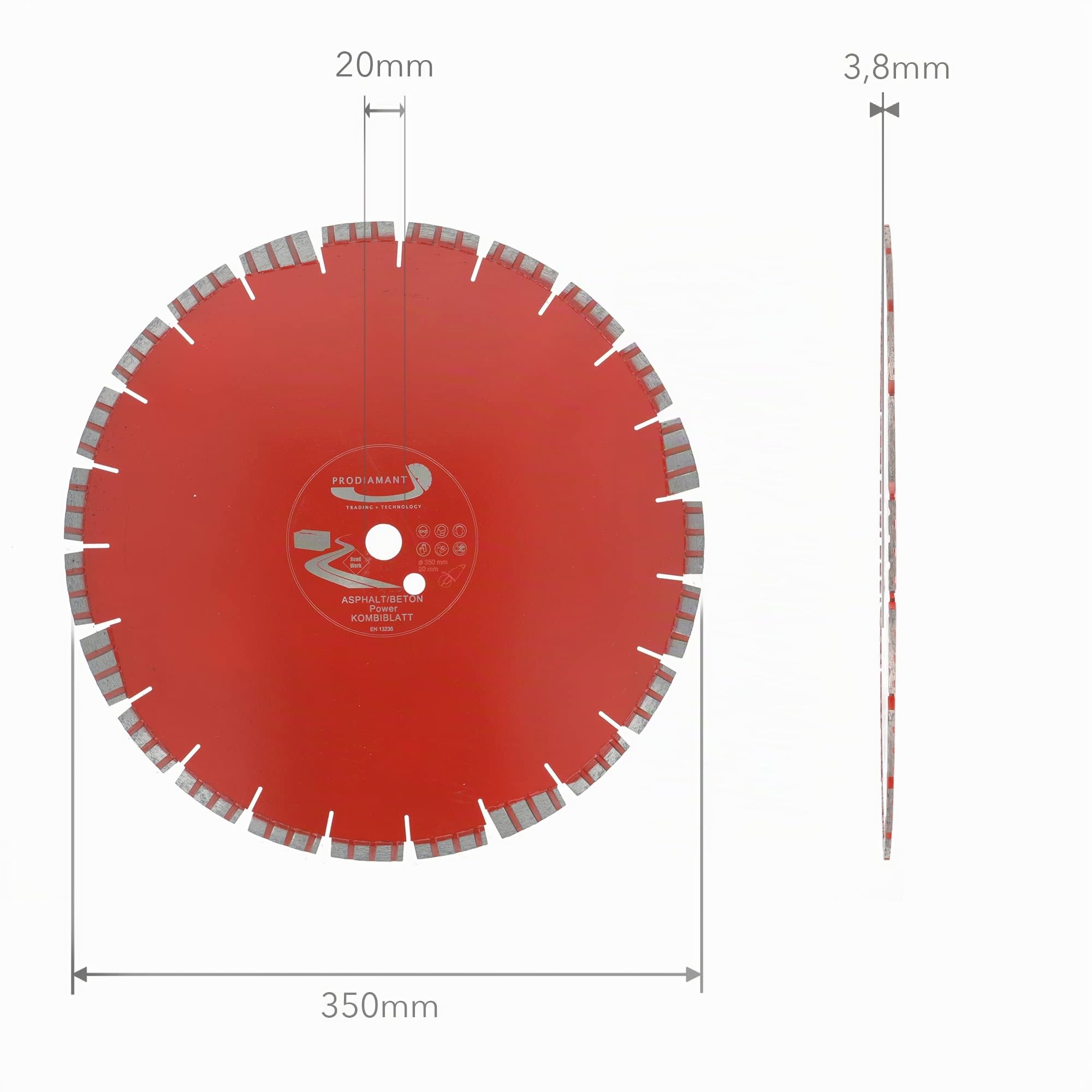PRODIAMANT Disco de Corte Diamantado Premium Láser 350 mm x 20 mm - Soldadura Láser, corte profesional hormigón y asfalto, apto para sierra de pavimento