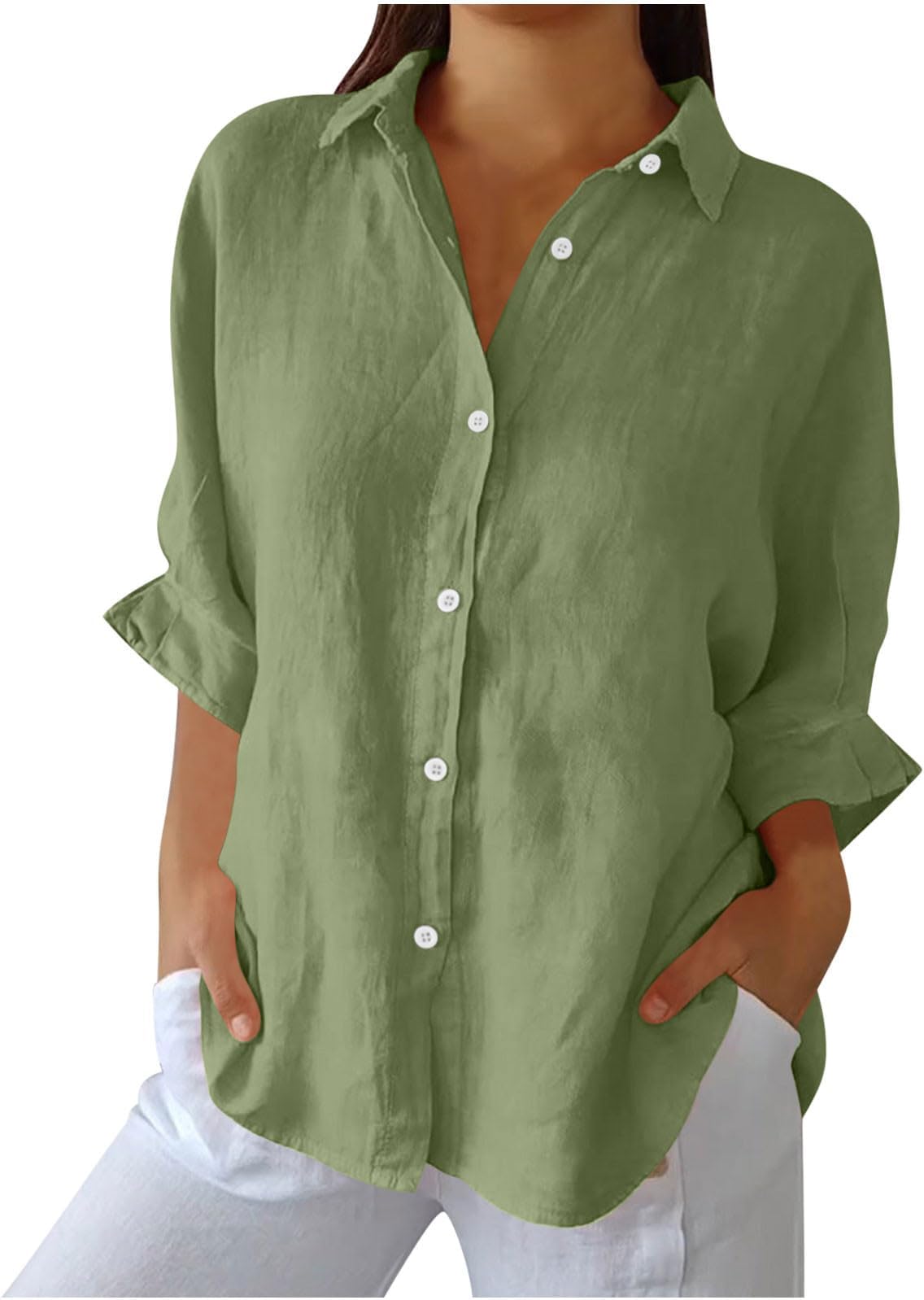 Cotton Linen V Neck Tops for Women Summer Floral Print Tops Short Sleeve Crew Neck Shirts Casual Comfy Tops Blouse