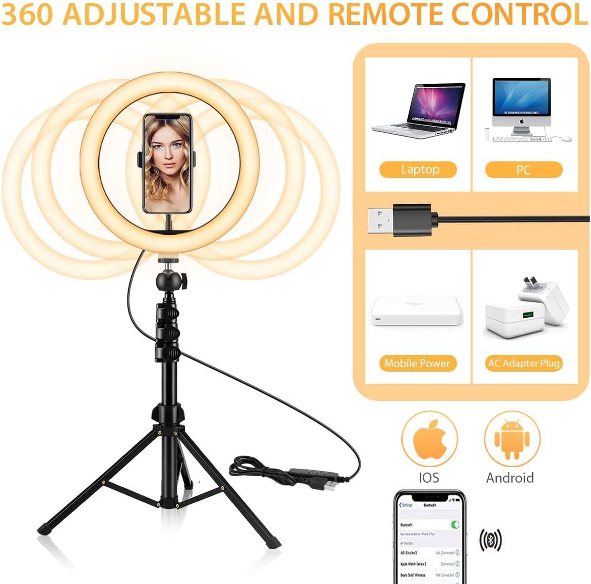 10.2" Ring Light with Stand and Phone Holder, Adjustable(16.56'' to 53.5'') Selfie Ring Light, 3 Lighting Modes and 11 Brightness Levels, Ring Light for YouTube Video/Live Stream/Makeup/Photography