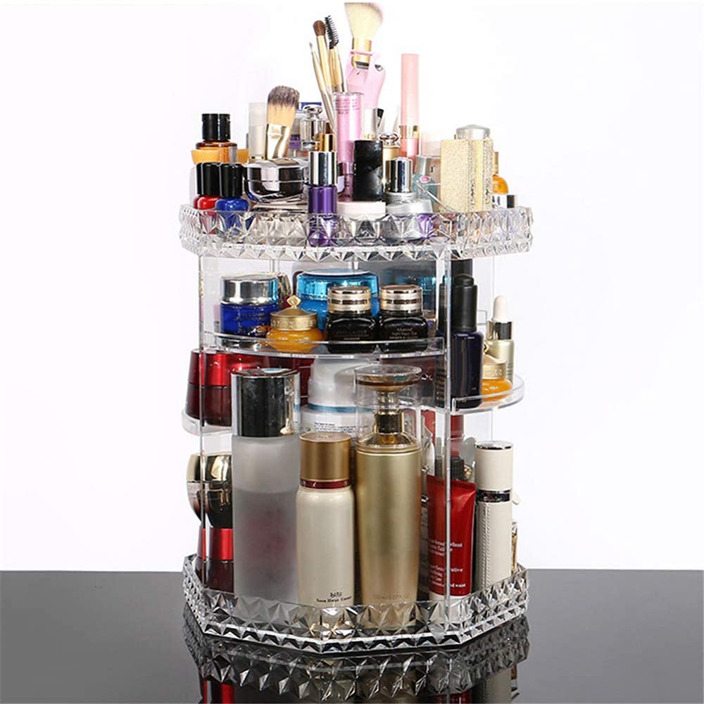 Caja De Almacenamiento De Cosméticos De Cristal Giratorio 360, Organizador De Maquillaje Desmontable Multifunción, Soporte De Exhibición De Perfume Cosmético.-22cmx28cm