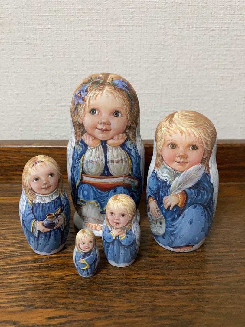 ロシア雑貨天使マトリョーシカ(5P)10cmバルスコワ作リダ工房 ロシア
