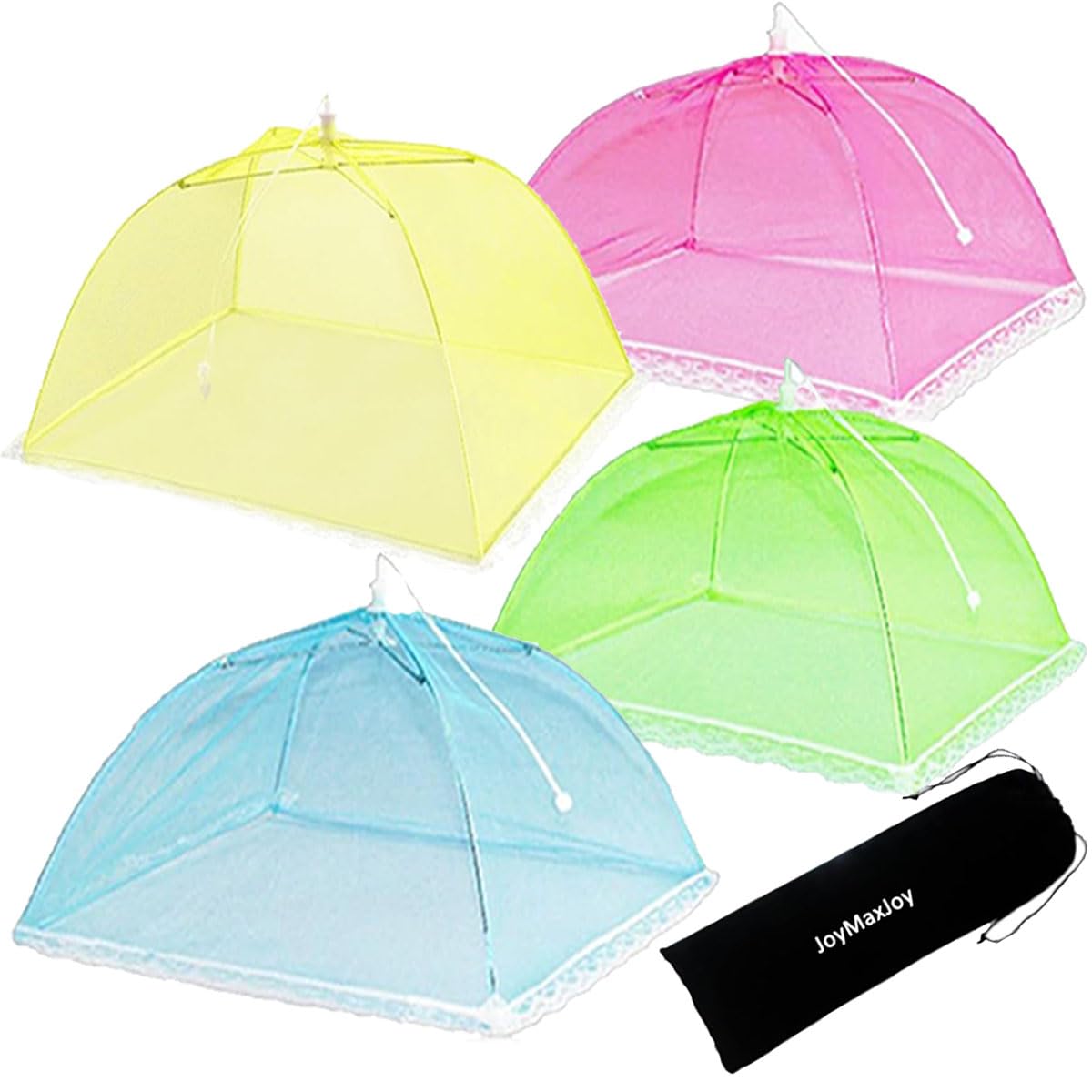 4PCS Mesh Food Covers, 17 Inch Pop Up Food Umbrella Tent Covers with Carry Bag, Fruit Cake Net Domes for Outdoors, Screen Tents, Parties Picnics, BBQs, Reusable and Collapsible(Rainbow-4PCS)