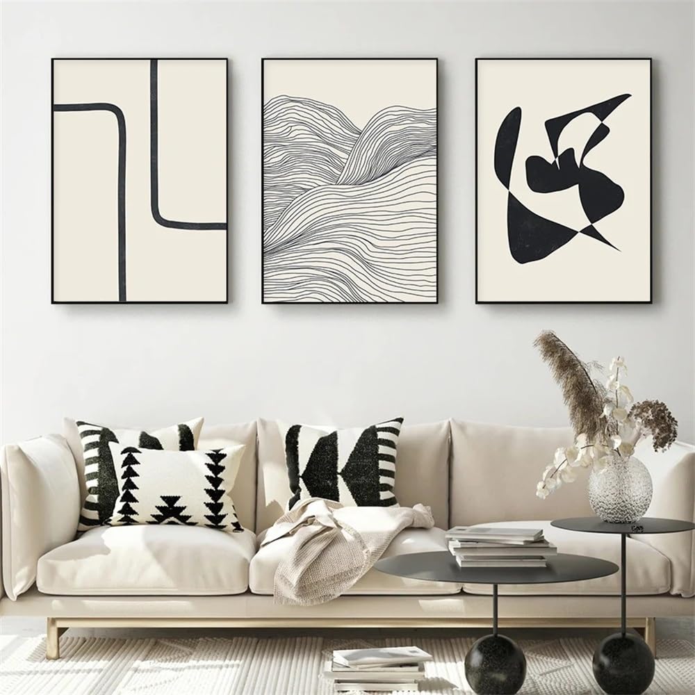 WUHBCZ Canvas Paints-Boho Black Beige Line Abstract Posters Neutral Wall Art Canvas Painting Pictures Artwork for Living Office Room Interior Decor-60 * 80cm/3PCS (No Frame)