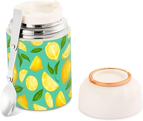 Miniatura 1 de Tarro de comida de limonada de limón con cuchara de acero inoxidable aislado al vacío, recipiente de alimentos de 17 onzas para adultos