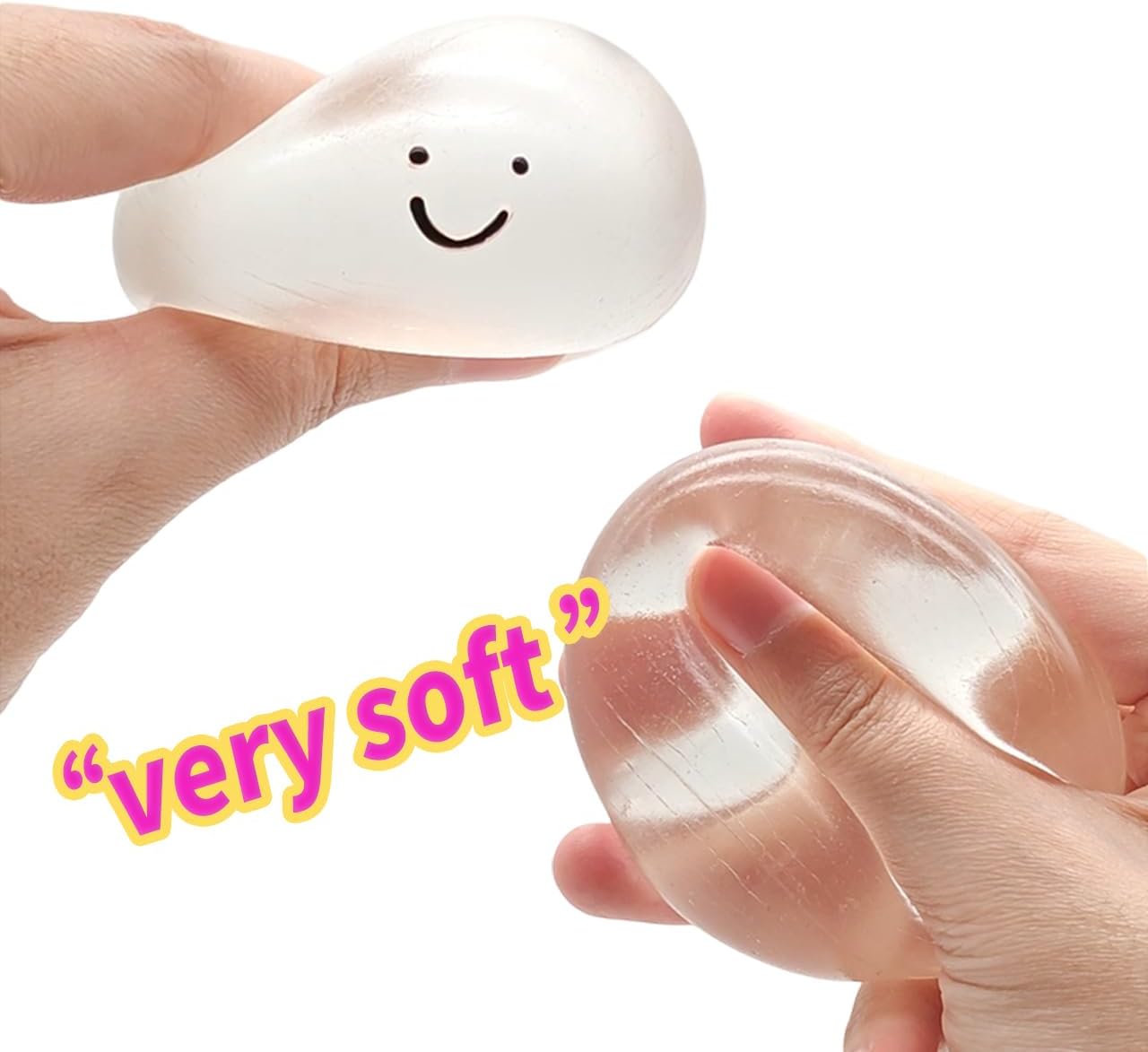 Handmade Crystal Ball Taba Squishy Toy, Clear Taba Squishy Ball, Cute Smiling Design, Sticky, Glossy, Gift, Squishy Toys for Adults (Crystal 2pcs)