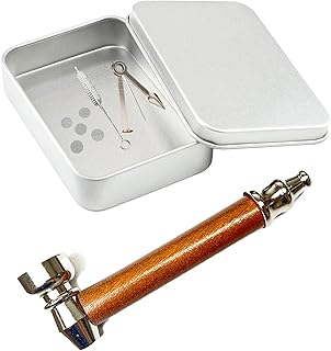 MENGQILINYU Wood Grain Tobacco Pipe Set – Portable Pocket-Size Metal Smoking Pipe with Wooden Stem, 5 Filters, Cleaning To...