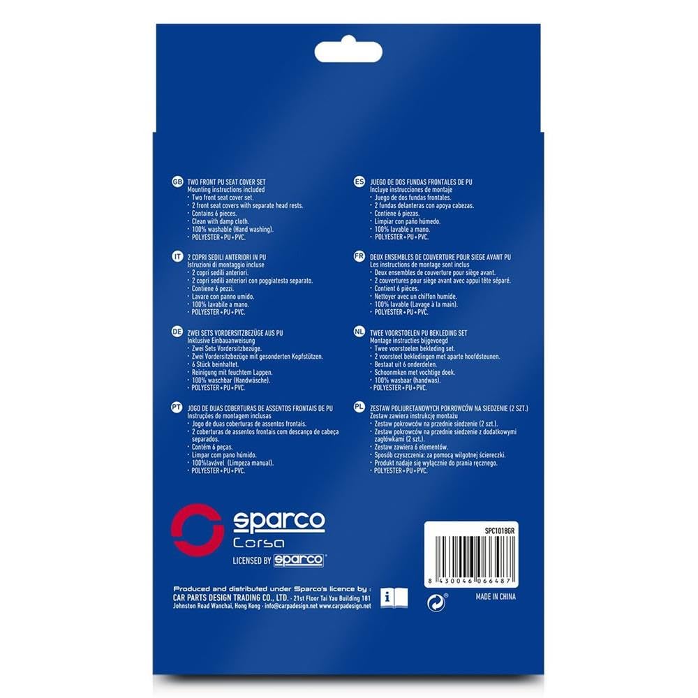 Sparco Par de Fundas universales de poliéster para Asientos Delanteros de Coche Negro/Gris