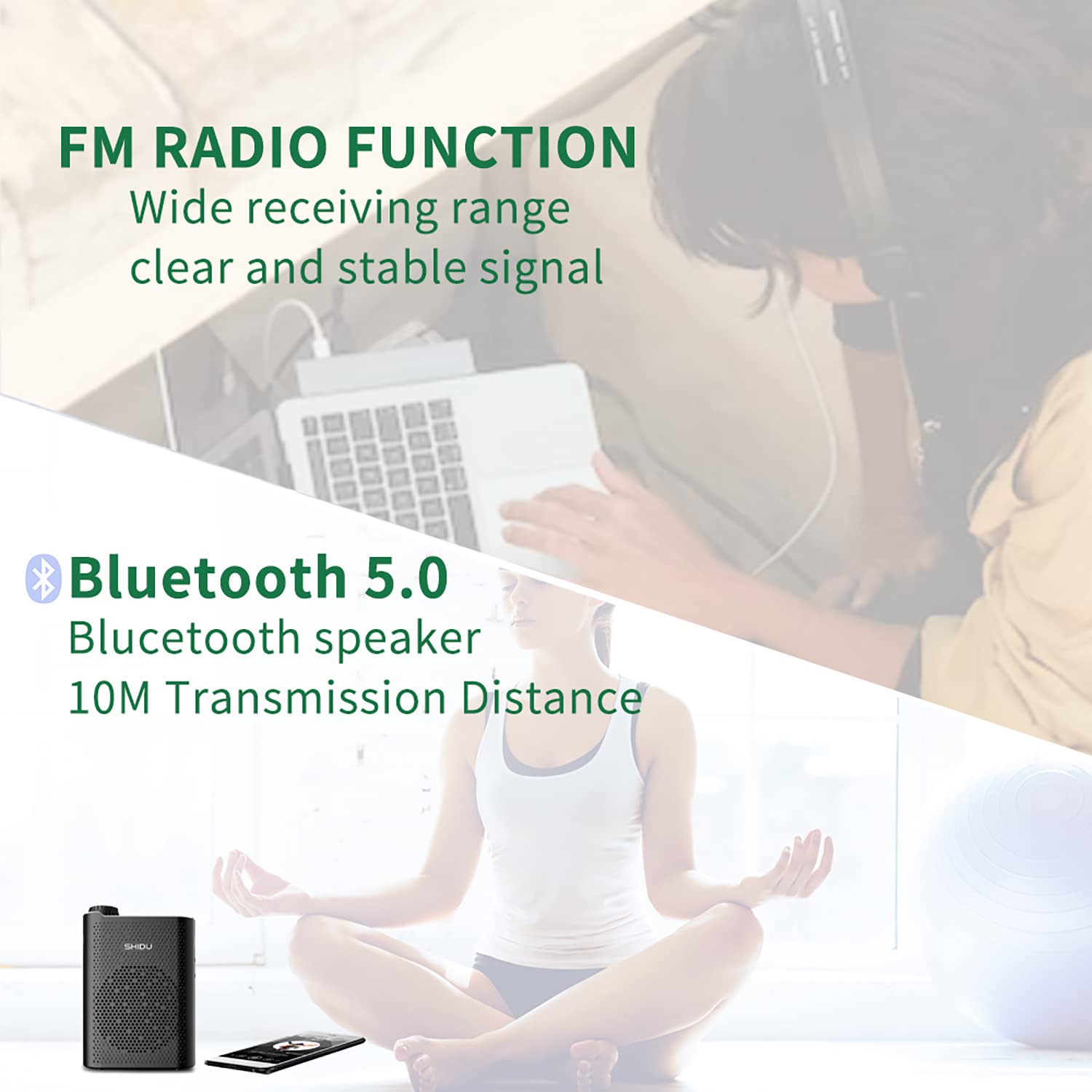 SHIDU Mini amplificatore vocale portatile ricaricabile con microfono cablato, supporta Bluetooth, audio in formato MP3, radio FM per insegnanti, allenatori, formazione, guida turistica