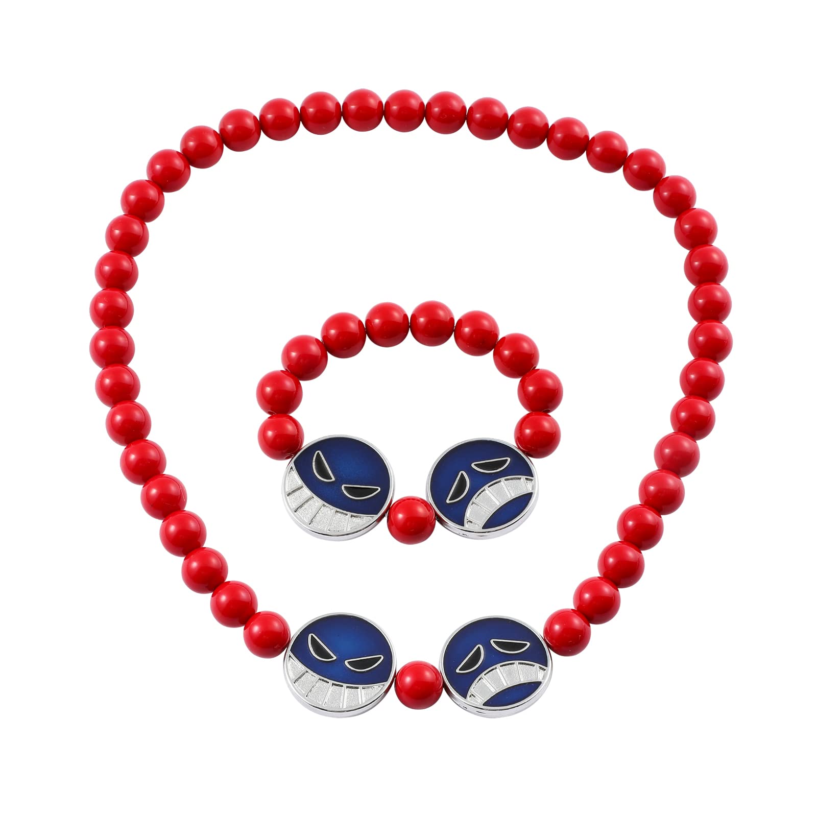 rongji jewelryPortgas D Ace Cosplay Necklace, Anime Red Bead Necklace, Ace Cosplay Adjustable Bracelet Accessories Jewelry Gift for Fans