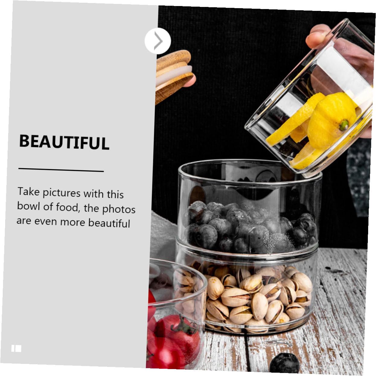 Alimentaire Empilable 3 Pièces en Verre Couvercles, Transparent, Hermétique et Empilable, pour Conservation Fruits à Domicile ou Restaurant