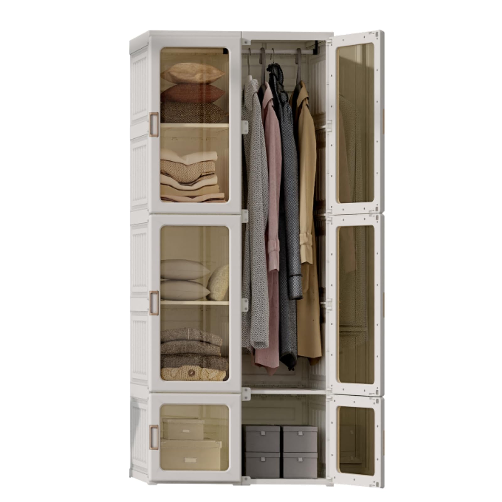 Dripex Kleiderschrank, Schrank 69 x 170 x 50 cm (B x H x T), einfache Montage, Faltbarer Mehrzweckschrank mit Stange, magnetische Türen, für Wohnzimmer Schlafzimmer Weiß