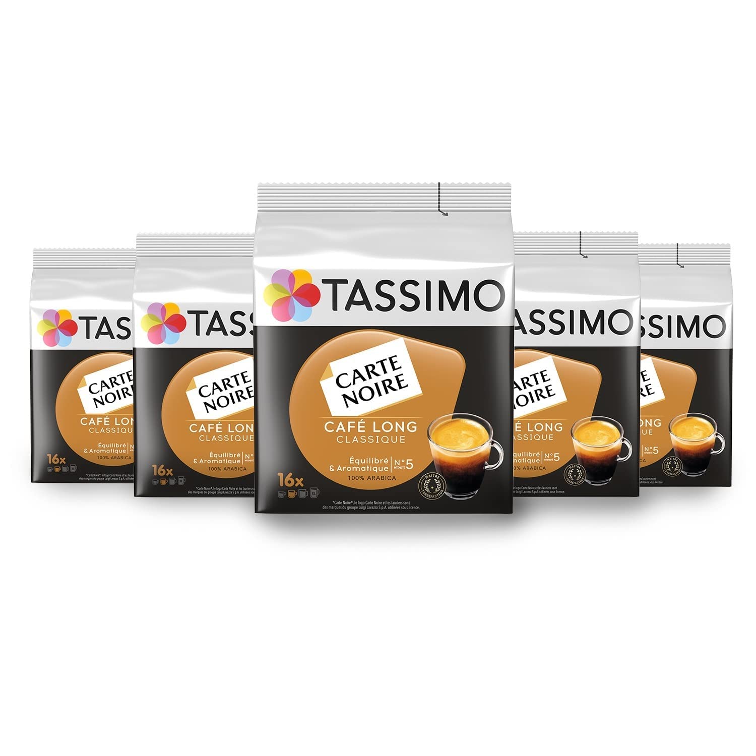 Tassimo Café Dosettes – 80 tarjetas negras largas clásicas (lote de 5 x 16 bebidas)