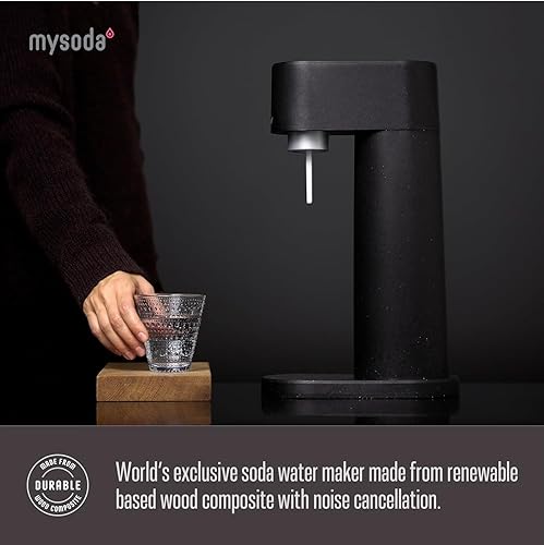 Miniatura 9 de Woody - Máquina de agua carbonatada silenciosa hecha de compuesto de madera renovable y botella de agua de 1 litro, sin cilindro de CO2, máquina