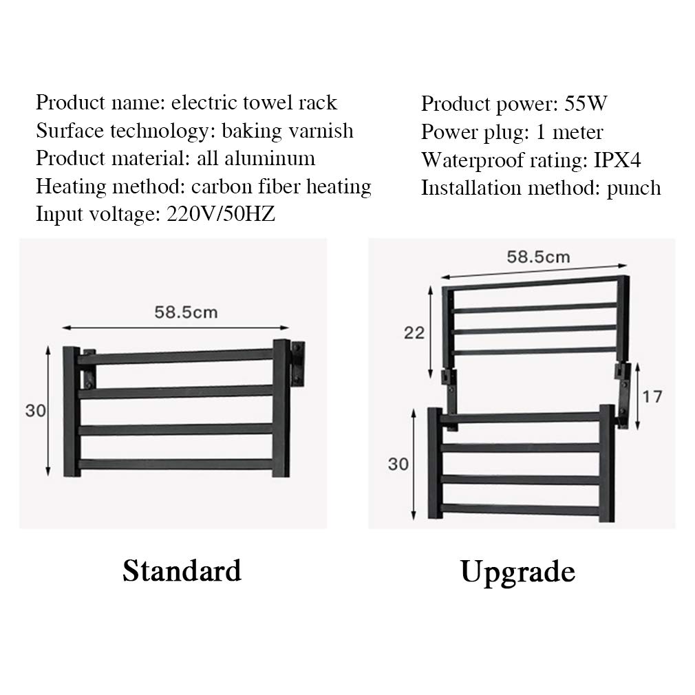 SOVORM Toallero eléctrico, Rejilla de Secado Plegable de Aluminio Toallero de baño termostático Inteligente, Rejilla calefactora de Soldadura de Carbono para el hogar, Utilizada en el baño The New