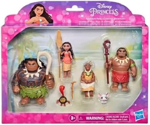 Moana Adventure Pack, juego de 6, incluyendo Maui, Moana, Kakamora, Grandma Tala, Pua y Chief Tui (padre de Moana)