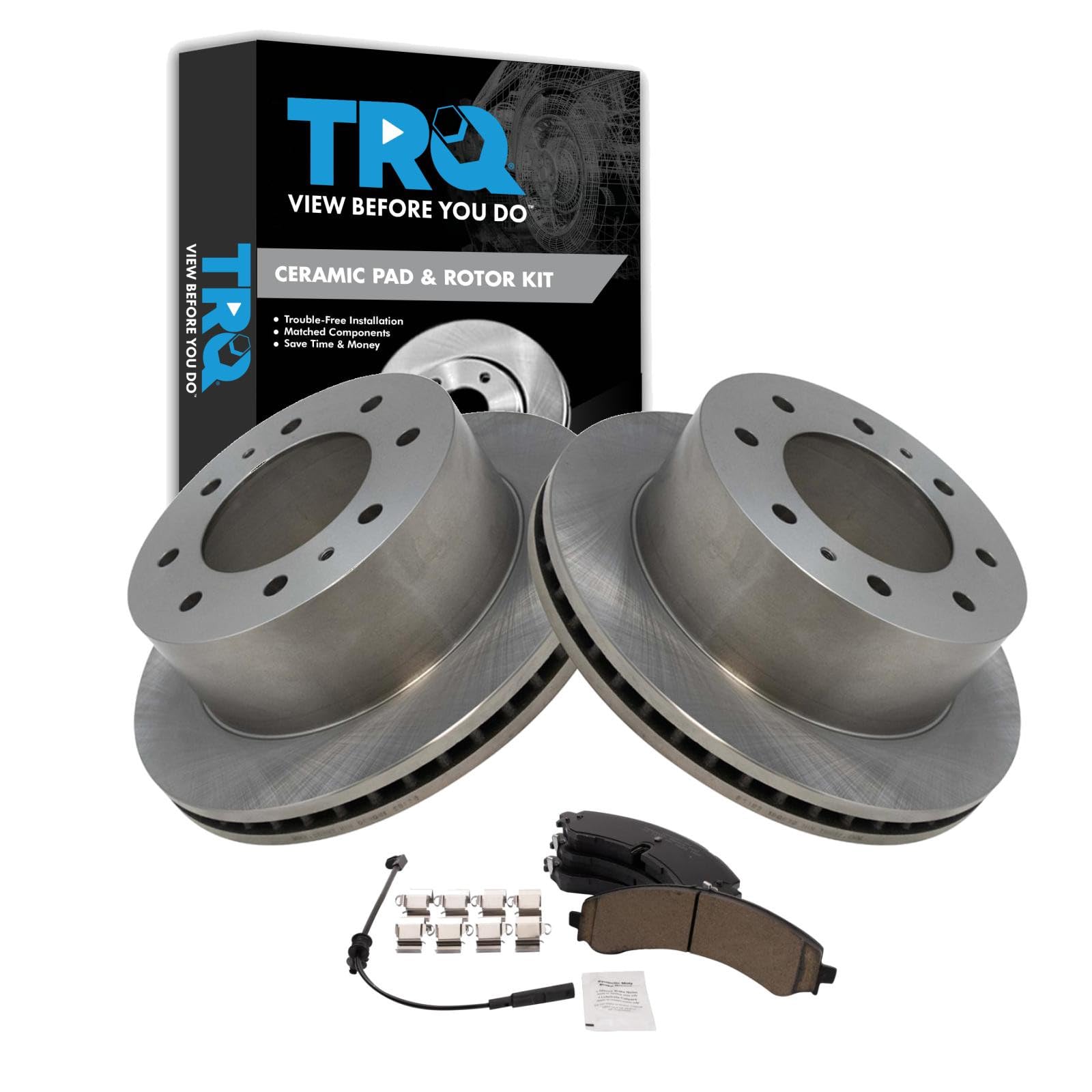 TRQ Rear Brake Pad &amp; Rotor Kit Ceramic Compatible with Chevrolet GMC