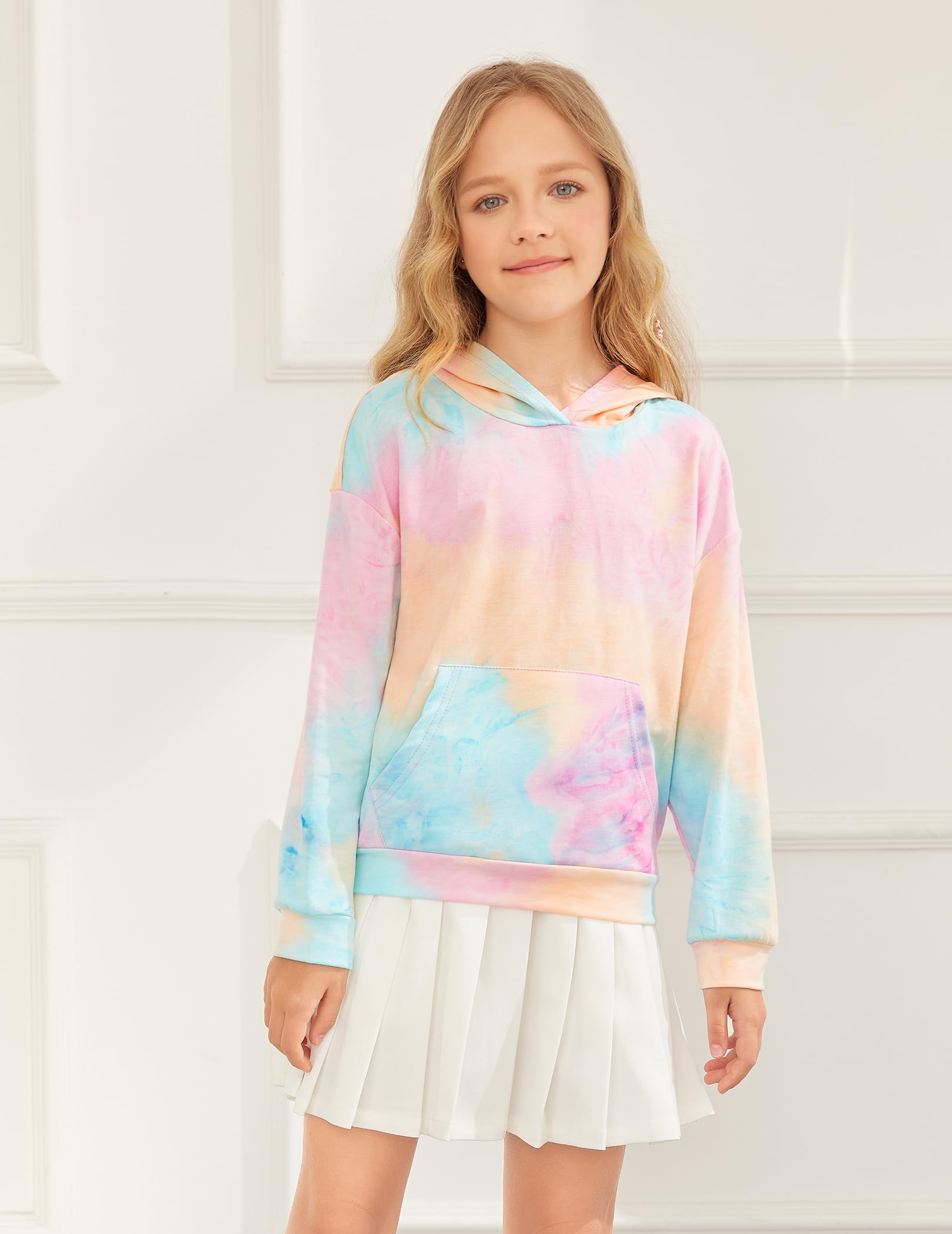 Dziecięca bluza z kapturem z długim rękawem z nadrukiem tie dye pulower miękka urocza sportowa bluza z kapturem