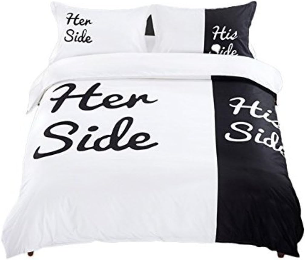 Shamdon Her Side His Side Quilt Duvet Cover Set Couple Bedding Sets Include 1 Duvet Cover 2 Pillowcases (3pcs) in Queen King Size (UK Double(200x200 cm)-for 1.5 M bed)