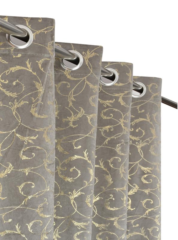 VELOURA Heavy Velvet Fabric Luxury Looks Leaf Design Room Darkening Curtains 7 Feet for Door, Grey, Pack of 2 Pieces (B0D584NFZ7) Amazon Price History, Amazon Price Tracker