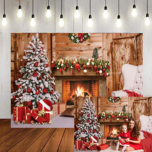 LTLYH 2,1 x 1,5 m Winter Weihnachten Foto Hintergrund Weihnachten Rustikal Kamin Holz Haus Dekoration Hintergrund Baby Kinder Party Dekorationen Portrait Kuchen Tisch Banner Foto Studio Requisiten 111
