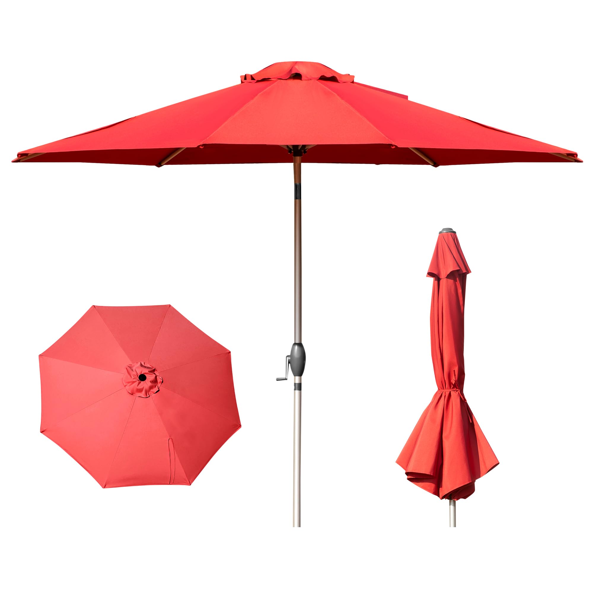 Domi 10FT Patio Umbrella, Outdoor Table Umbrella with Push Button Tilt and Crank, UV Protection Waterproof Market Sun Umbrella with 8 Sturdy Ribs for Garden, Deck, Backyard, Pool (Brick Red)