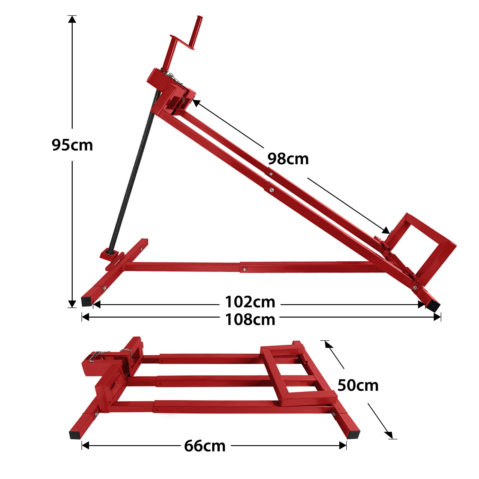 XMTECH Rasentraktorheber Hebevorrichtung Rasentraktor Rasenmäher Lifter 45° Neigung verstellbar, 400KG Hebebühne Hebevorrichtung für Aufsitzmäher Reinigungshilfe Universal, Rot
