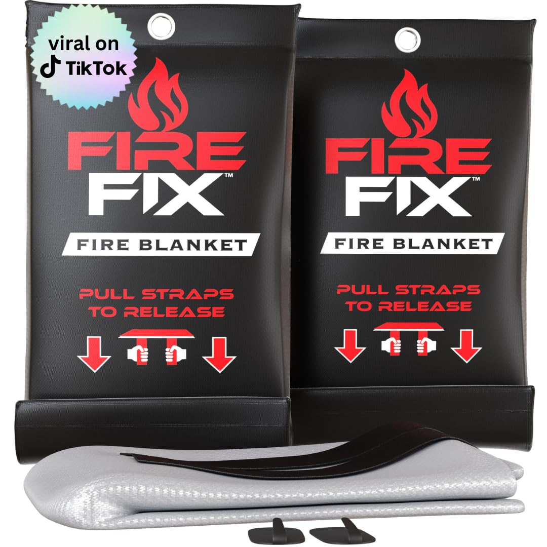 Fire Fix Emergency Fire Blanket for Home & Kitchen | 2-Pack + Mount | Fire Extinguisher for Camping Gear, Car Safety, Hiking, Survival Kit & Welding | Flame Retardant Preparedness Supplies 39" x 39"