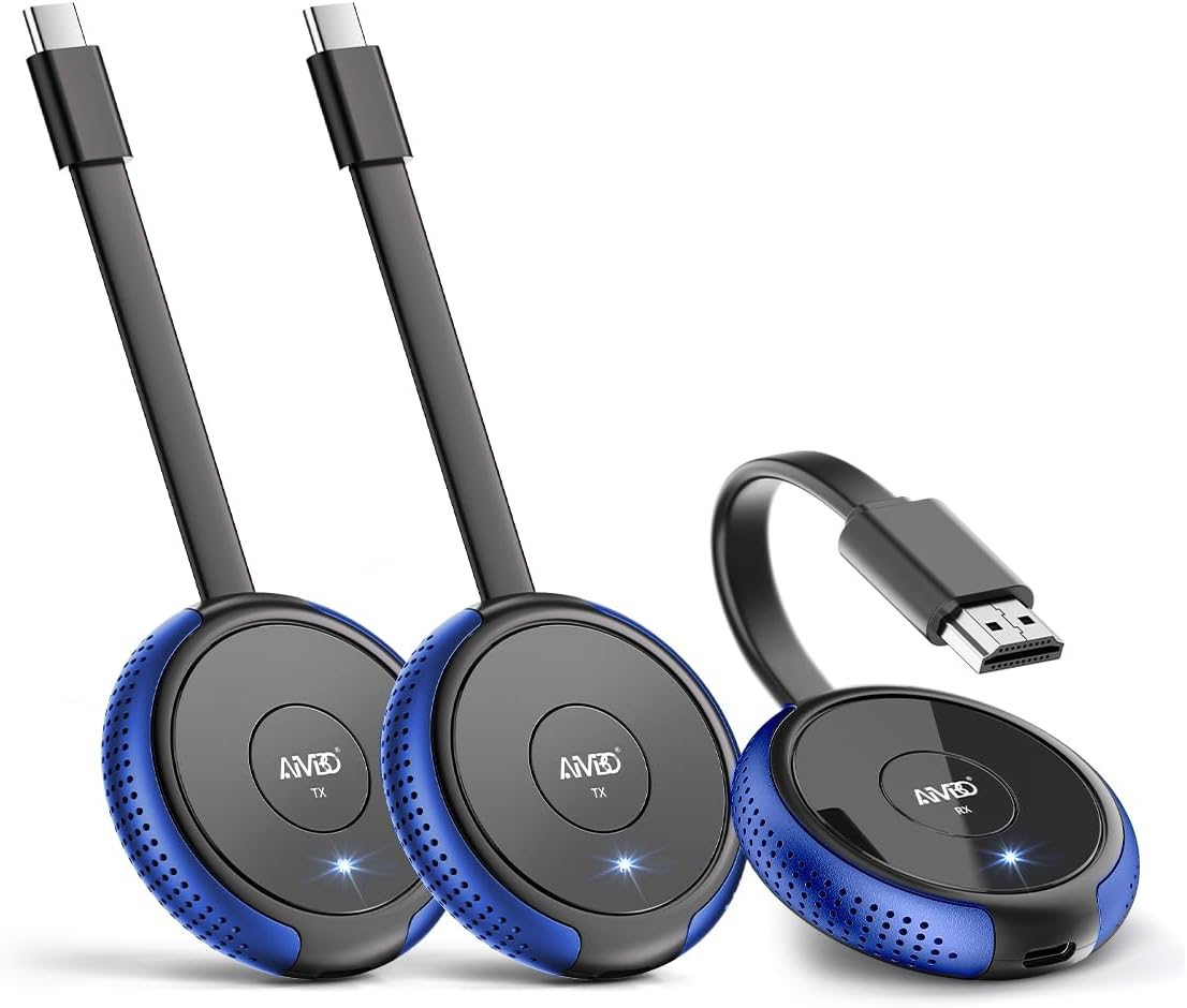 AIMIBO USB C Wireless 2 Transmitter and HDMI Receiver, 2.4/5G HDMI Wireless Multiple TX Extender 165FT/50M, Video/Audio for Laptop, MacBook, Surface, i-Pad, i-Phone 15 to Monitor, Projector, HDTV