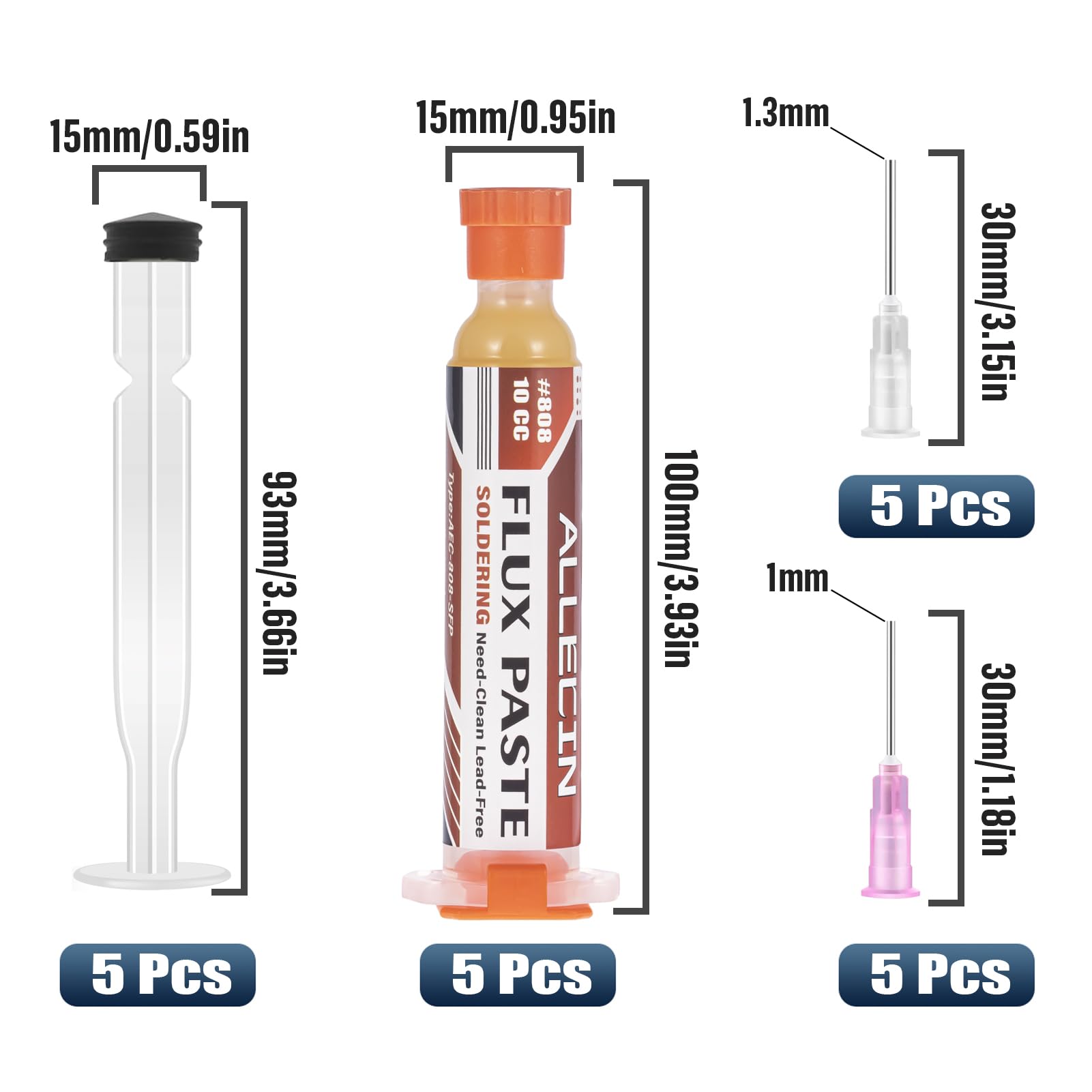 5 Pezzi 10mL Flussante Senza Piombo 10CC Flussanti e Paste per Saldatura Solder Flux Paste Flusso per Pasta Saldante AEC-808 Con Asta di Spinta e Ago
