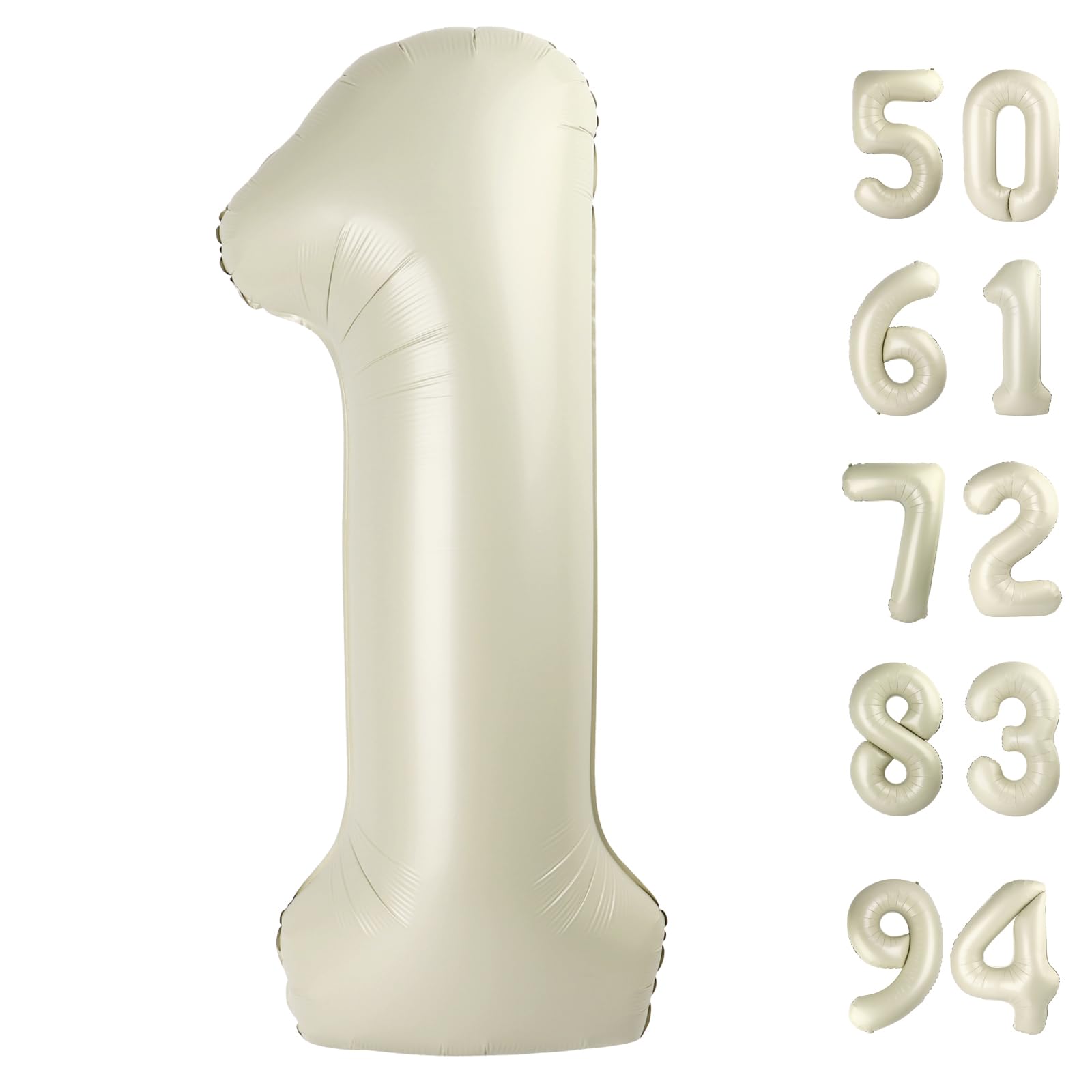 40 Inch Cream 1 Balloon for First Birthday, 1st Number Balloons Cream Birthday Decorations for Girl Boy Kids Toddler Baby, One Giant Number 1 Balloon