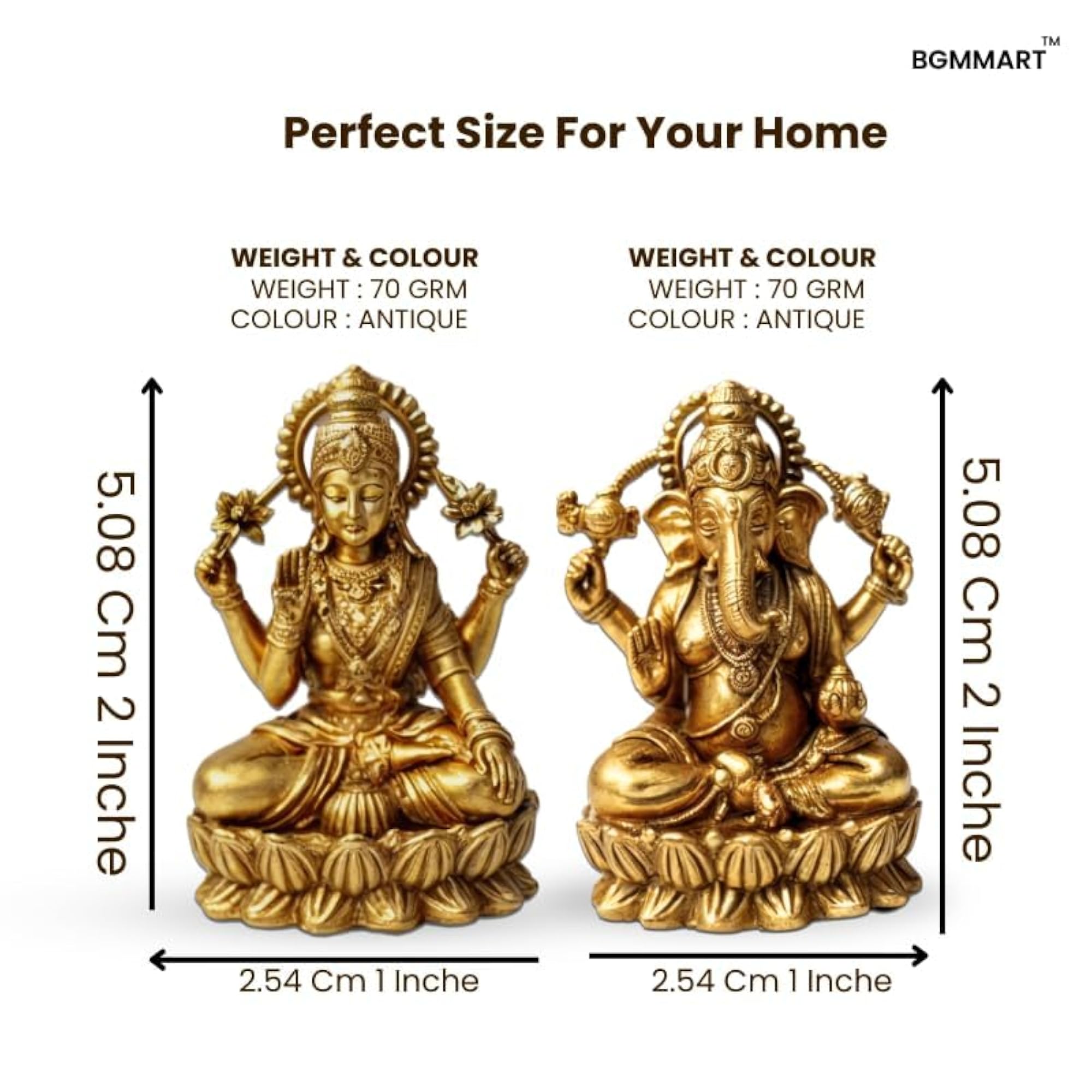 Brass Laxmi Ganesh Murti, Handcrafted 2-Inch Figurines