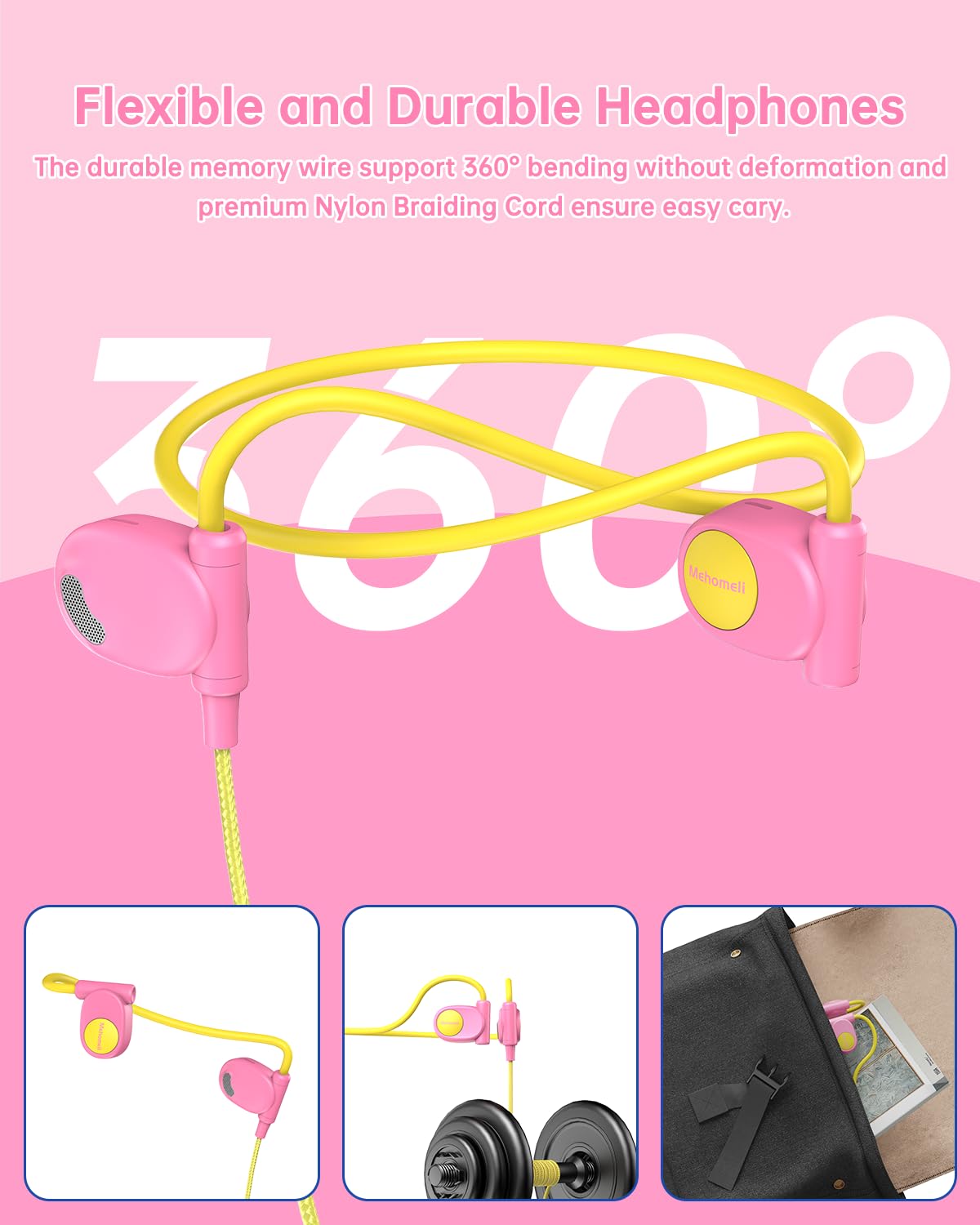 Mehomeli Auriculares para niños para la escuela, conducción de aire, auriculares de oreja abierta, cable de 3.5 mm, ultra cómodos, diseño ergonómico y ligero, perfectos para la escuela y actividades