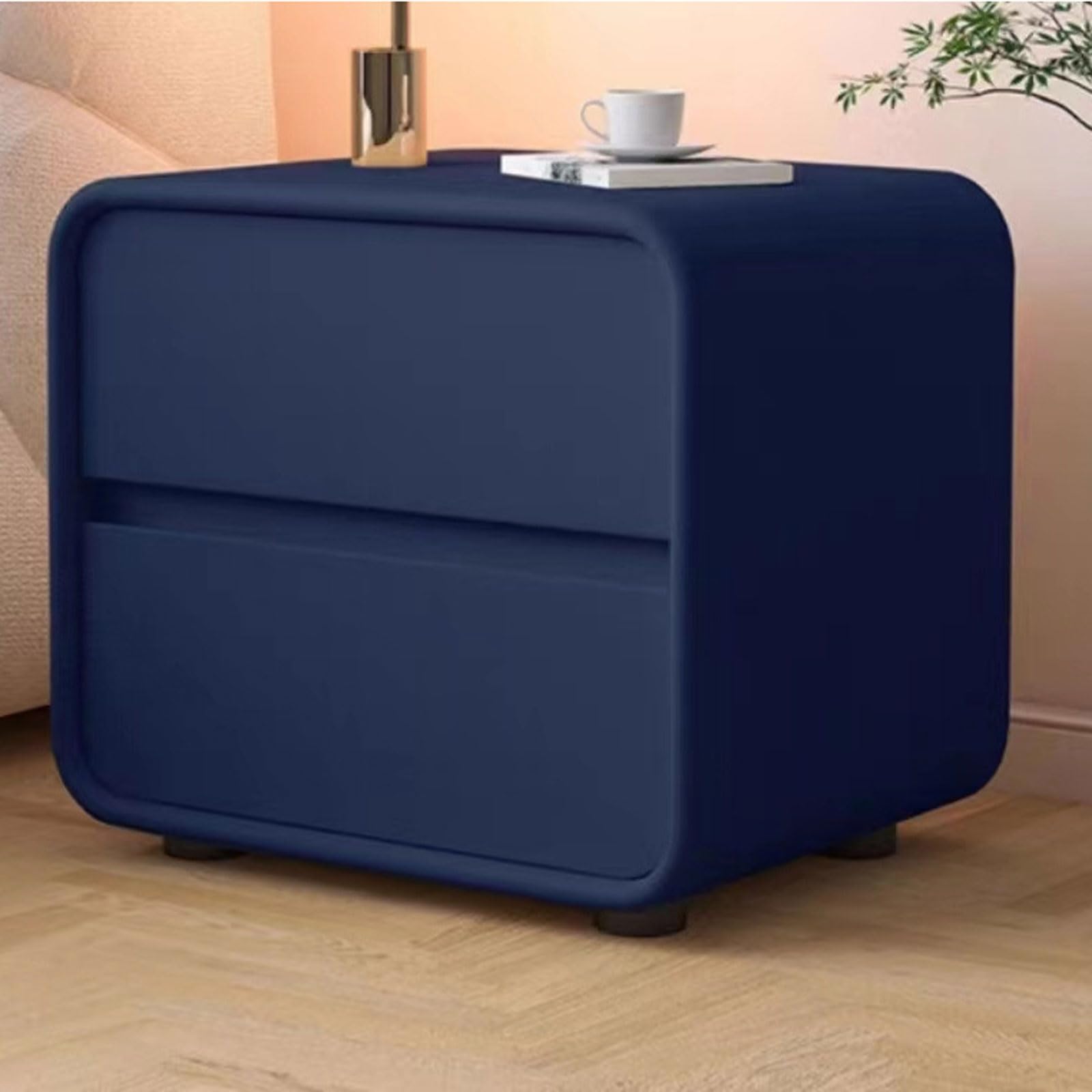 SXZenSpace Set of 2 Cream Solid Wood Bedside Tables, Modern Blue Storage Cabinets, Stylish Nightstands for Bedroom, Compact 40x40x48 cm Design