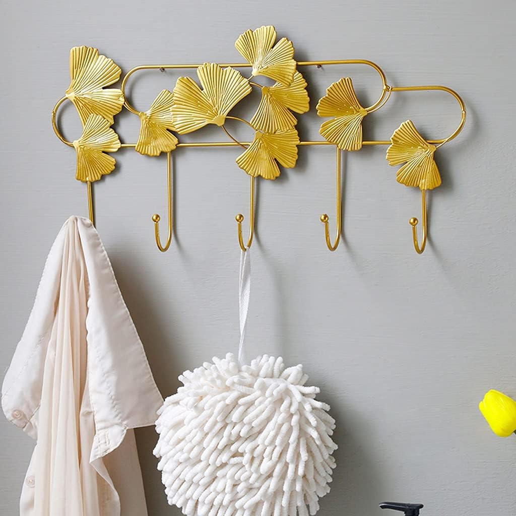 Wall Mounted Coat Rack Household Storage Wall Hook Coat Hook Bedroom Living Room Corridor Coat Hook with 5 Metal Hooks Bathroom Towel Rack Coat Hooks (Color : 1) (Brass)