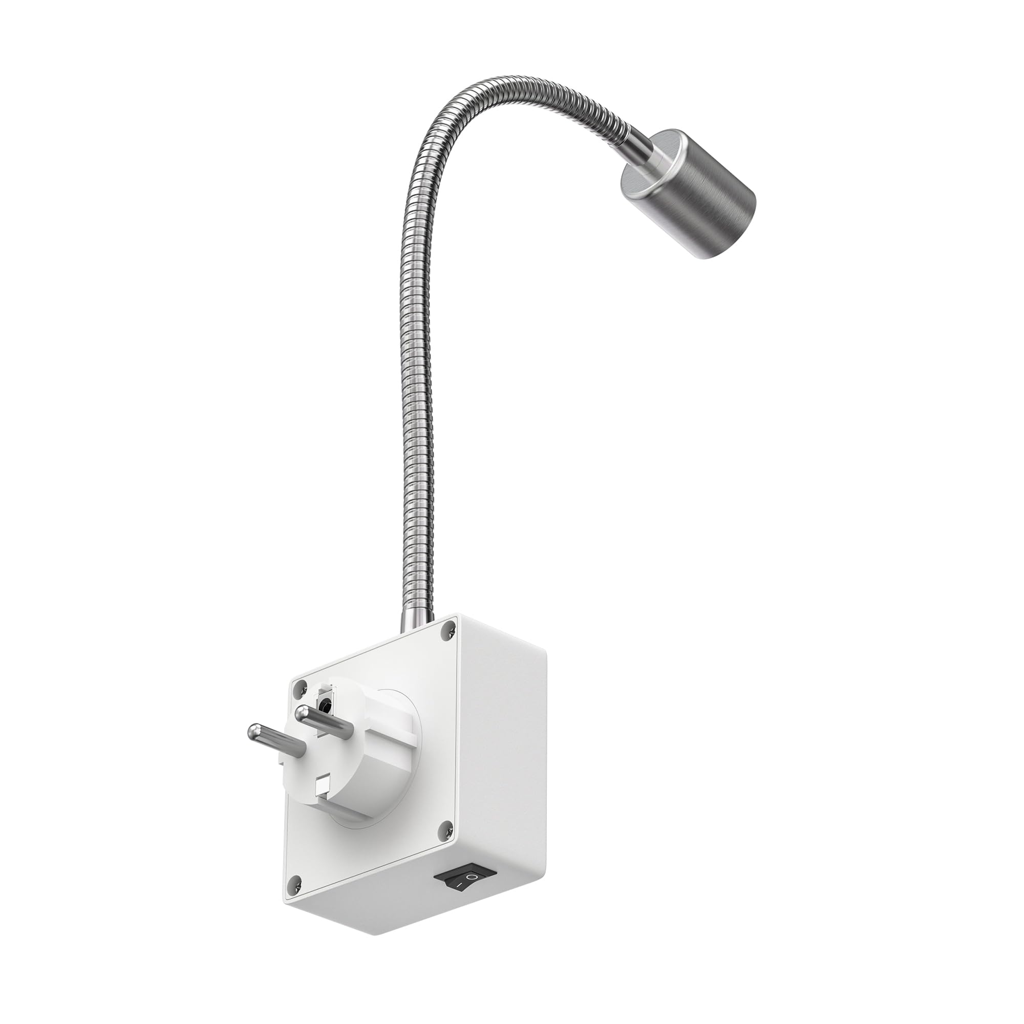 ledscom.de 2 lámparas con enchufe/lámparas de lectura LESCH, cuello de cisne, interruptor, cromado/blanco, 1 casquillo GU10 de máx. 10 W