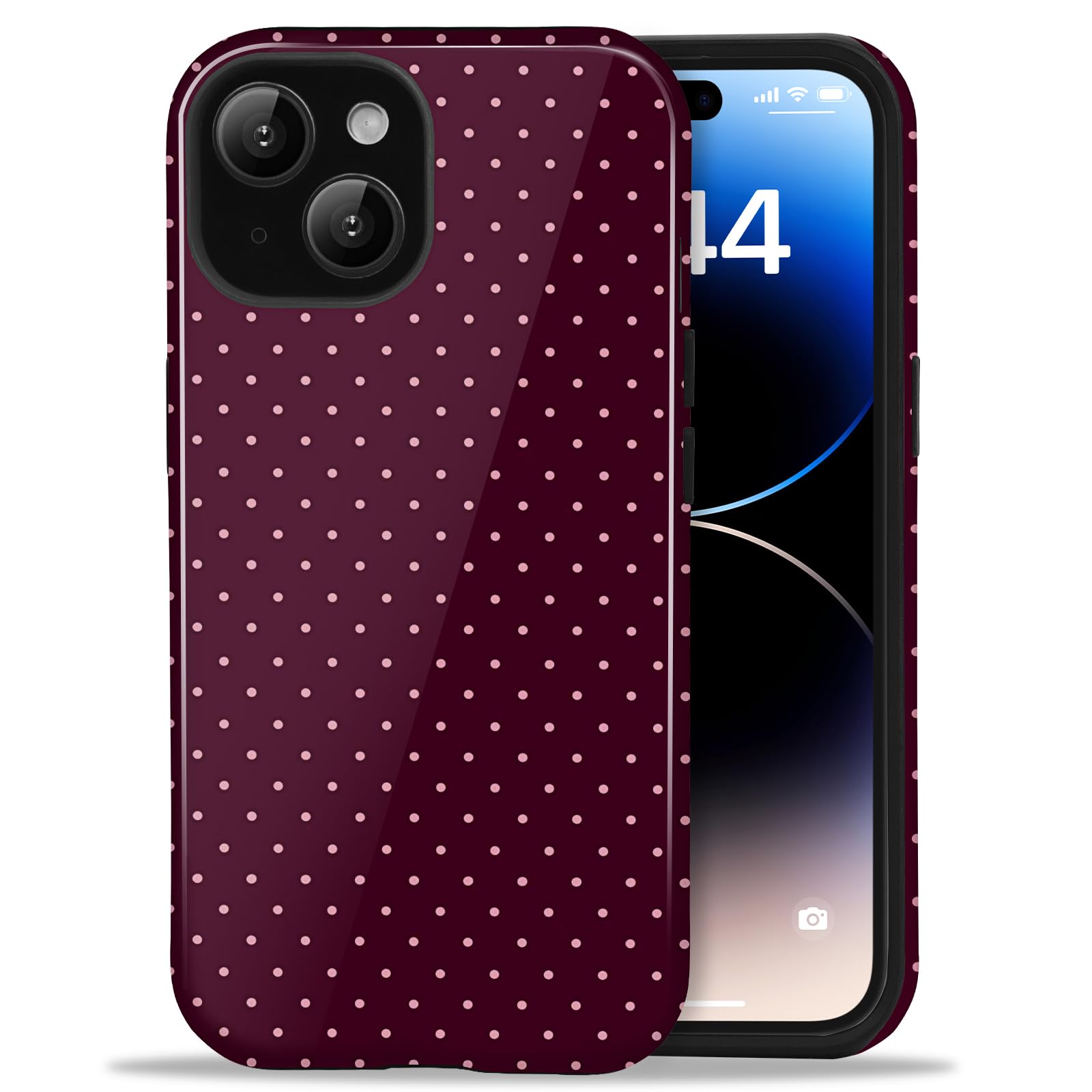 for iPhone 13/14 Cute Polka Dot Phone Case, Burgundy