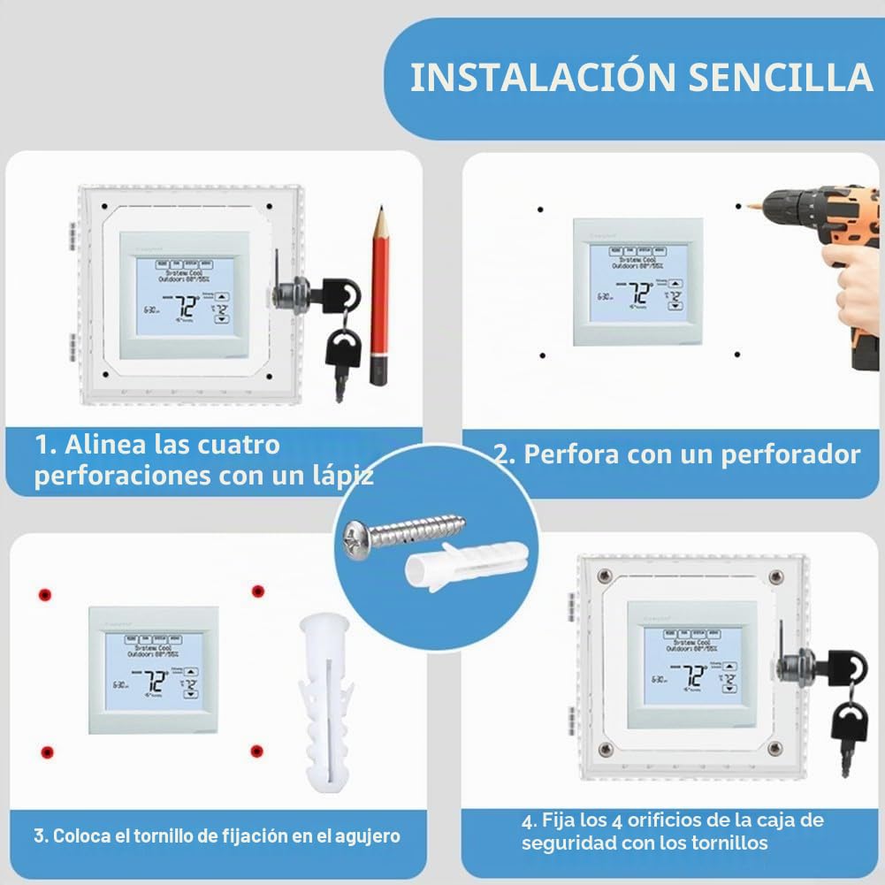 Caja de bloqueo de termostato con 2 llaves, caja protectora de termostato transparente, 16 x 15 x 6 cm, caja de cubierta de termostato montada en la pared, para restaurantes, escuela