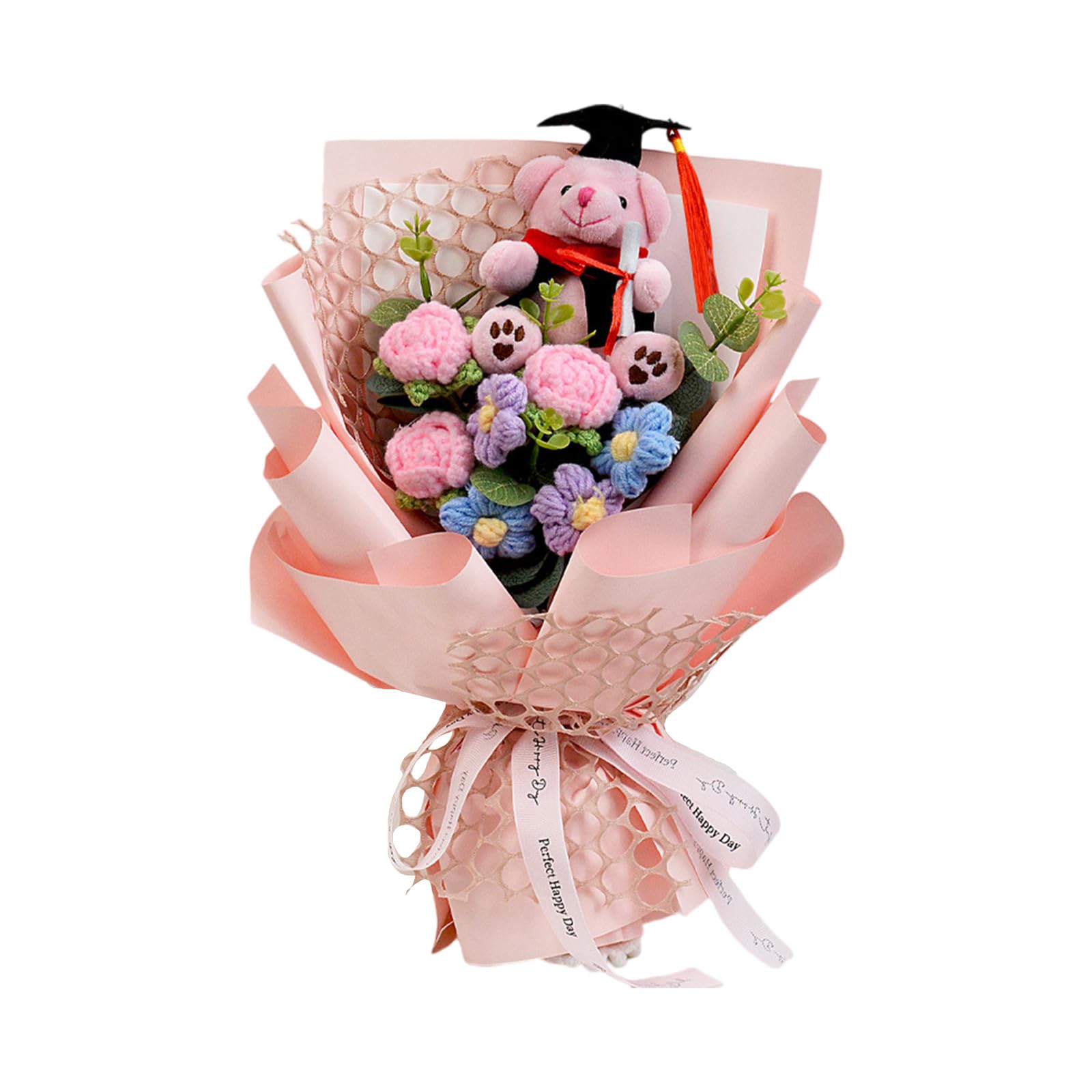 Oxxggkao Delicate Crochet Bouquet with Doll Designs Hand-woven Flower Great for Graduation Party Graduation Doll Gift