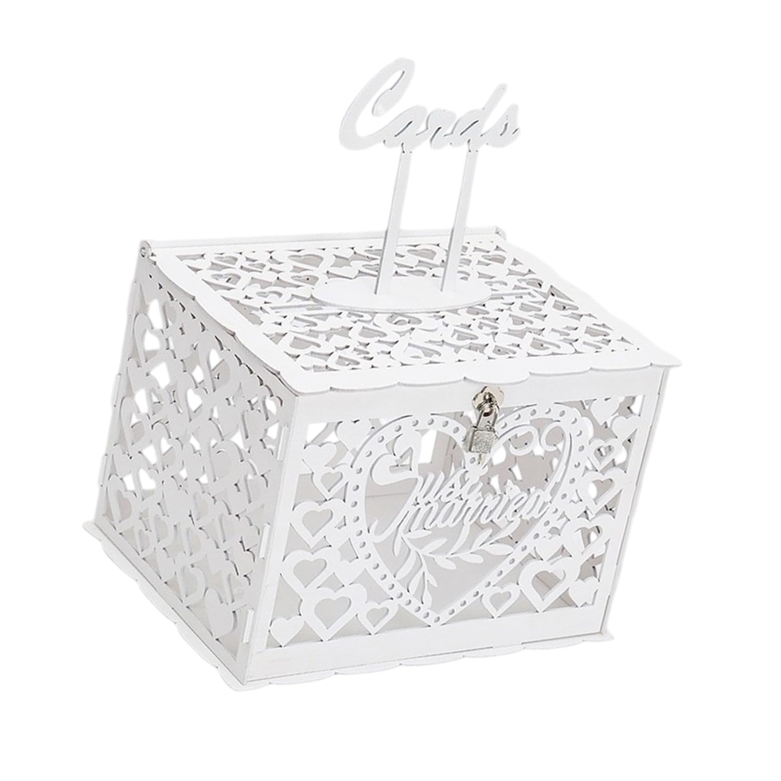 Whoasyst Romance Heart Cut Wedding Money Gift Box Sturdy Construction Holds 300 Card Wooden Card Box